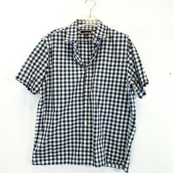 MICHAEL KORS Men's‎ Navy White Shirt LARGE Checkered Short Sleeve Button Front - Picture 1 of 11